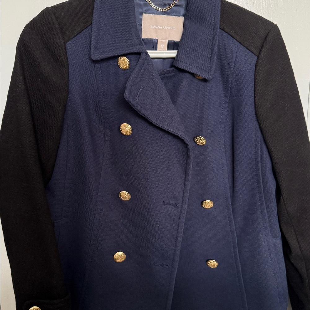 Banana Republic Navy and Black Pea Coat with Gold Buttons XS